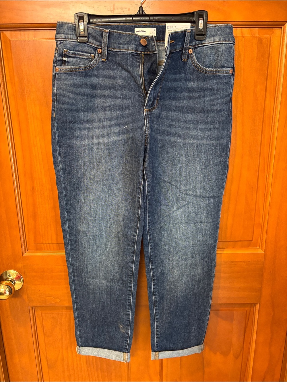 Sonoma Blue Two-Tone Denim Jeans with Gold Stitching